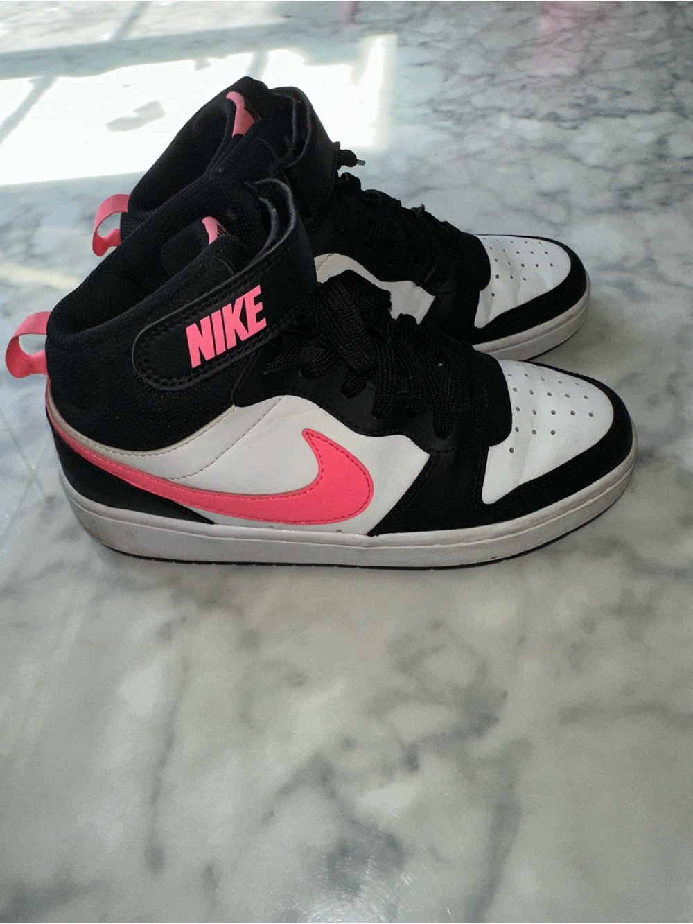 Nike High-Top Sneakers in Black, White & Hot Pink - Picture 2 of 6